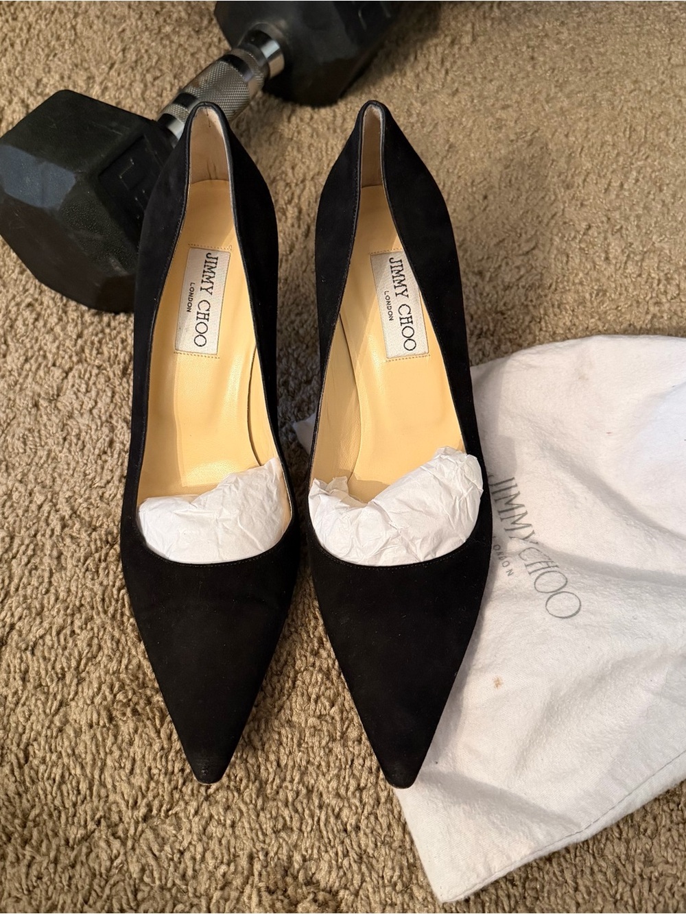 Jimmy Choo Black Suede Pointed-Toe Pumps 39 1/2